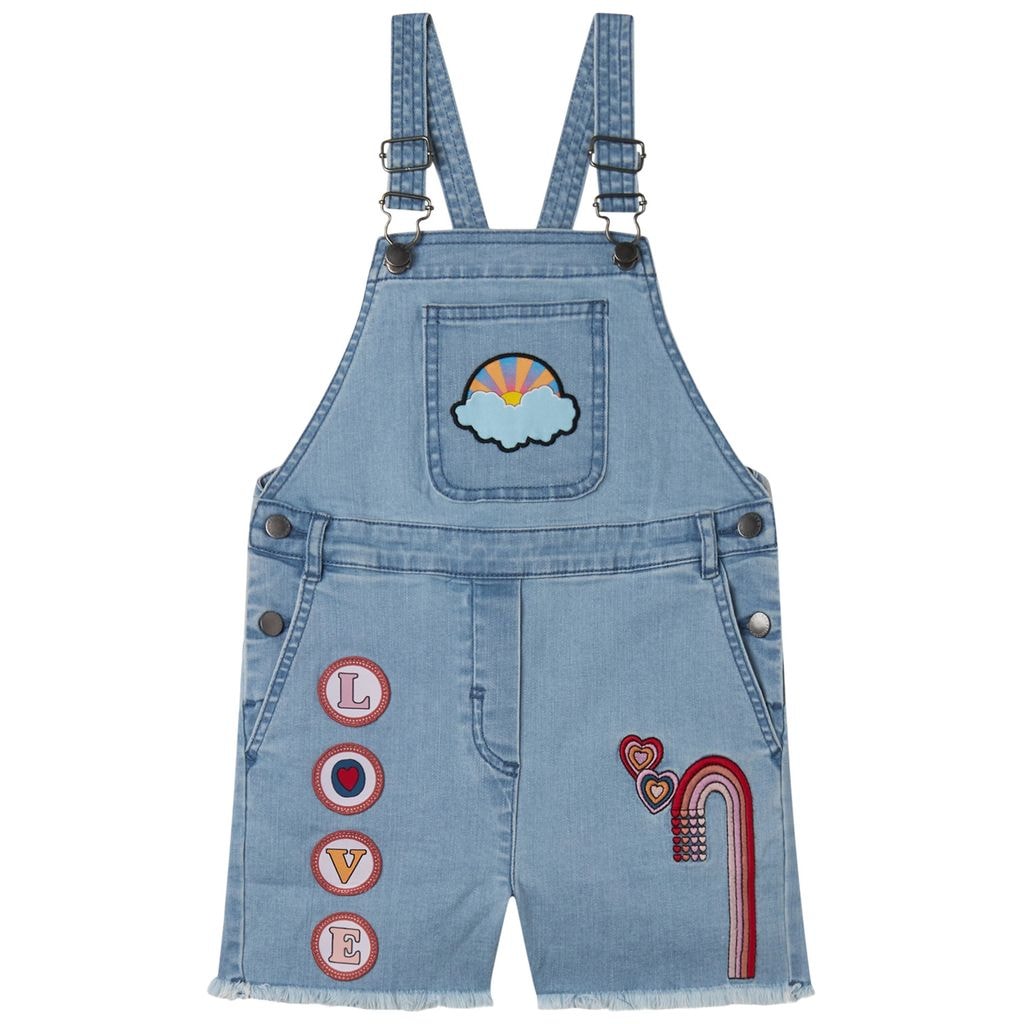 Overall Shorts With Patches Light Blue