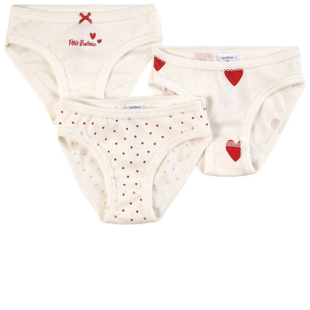 3-Pack Heart Print Panties Cream