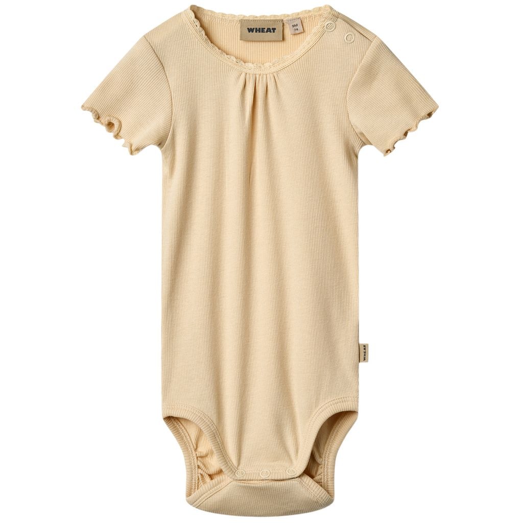 Edna Ribbed Lyhythihainen Baby Body Macadamia