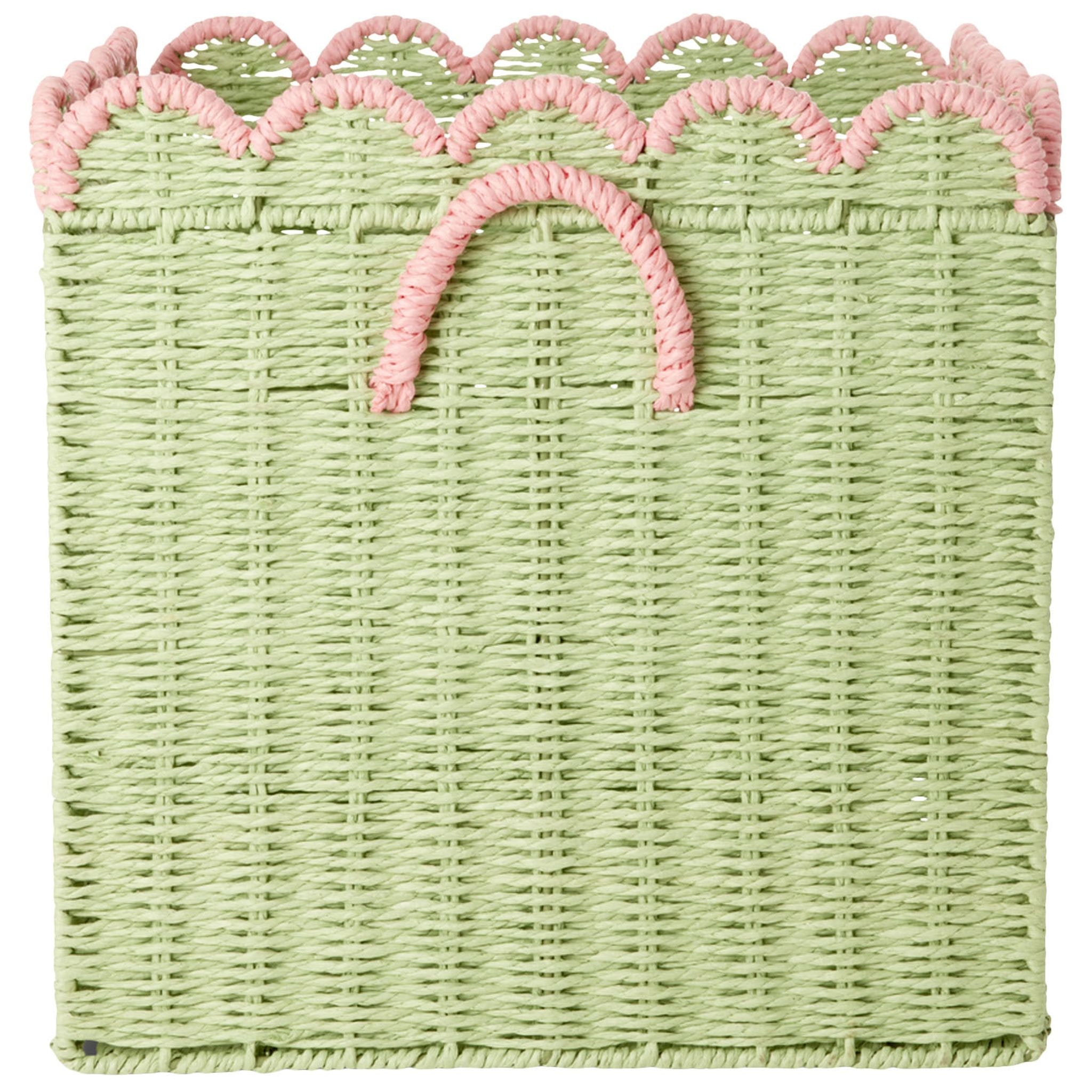 Large Sammenleggbar Kurv Av Papirtau Med Kamskjellkant Green With Soft Pink