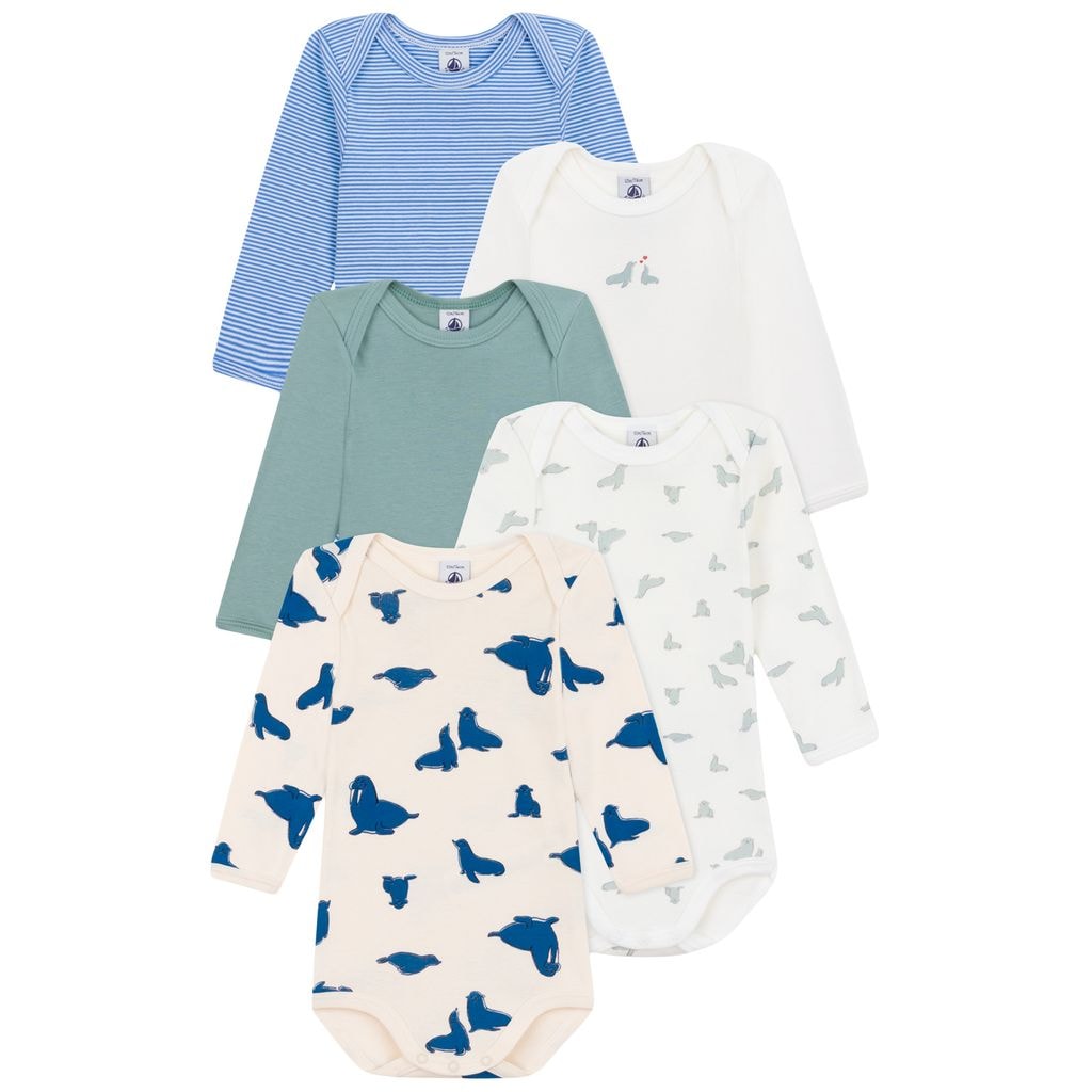 5-Pack Cotton Bodysuits Vert Blanc Bleu