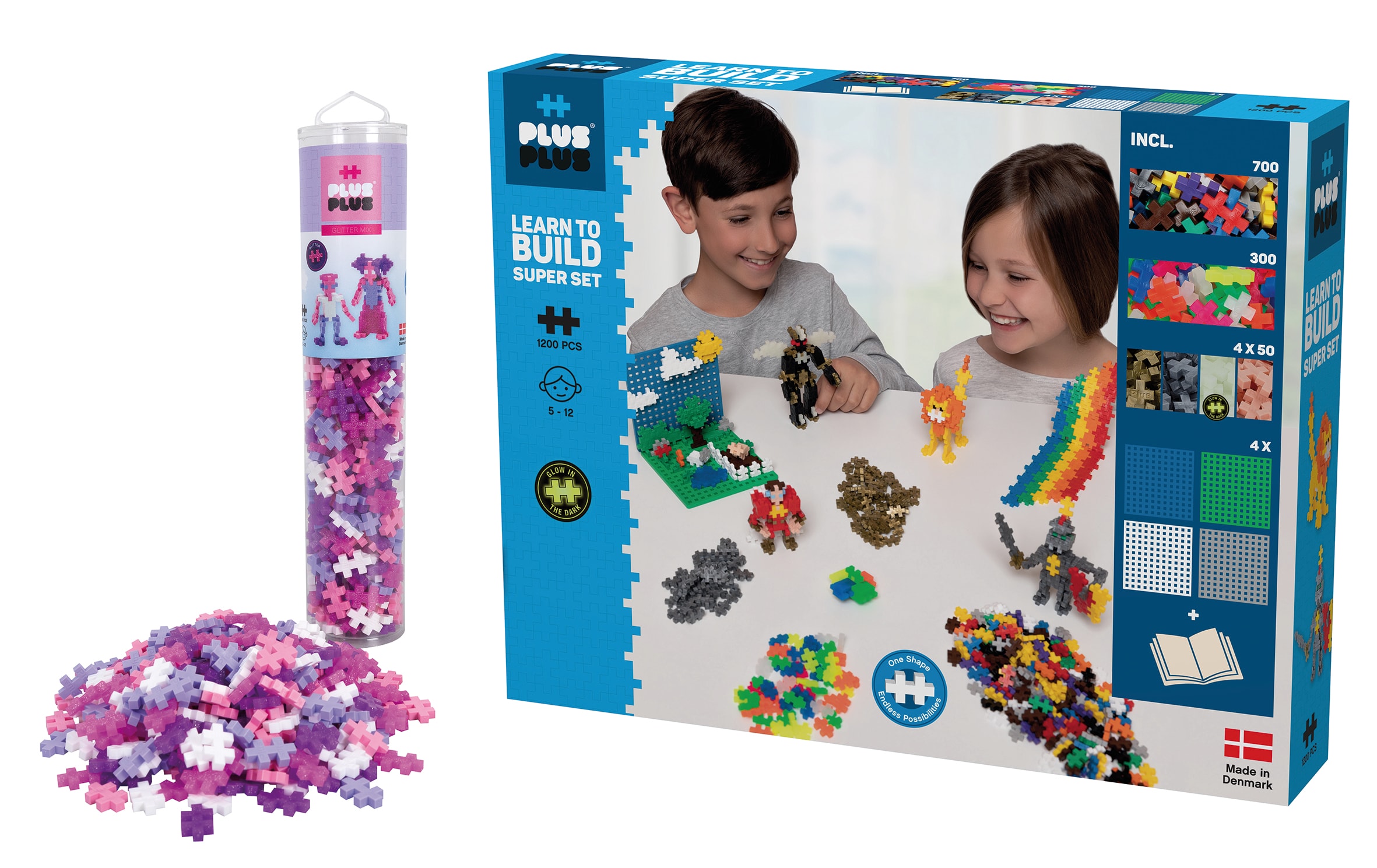 1200-stykke Plus-Plus® Glow in The Dark Learn To Build Super Byggesæt