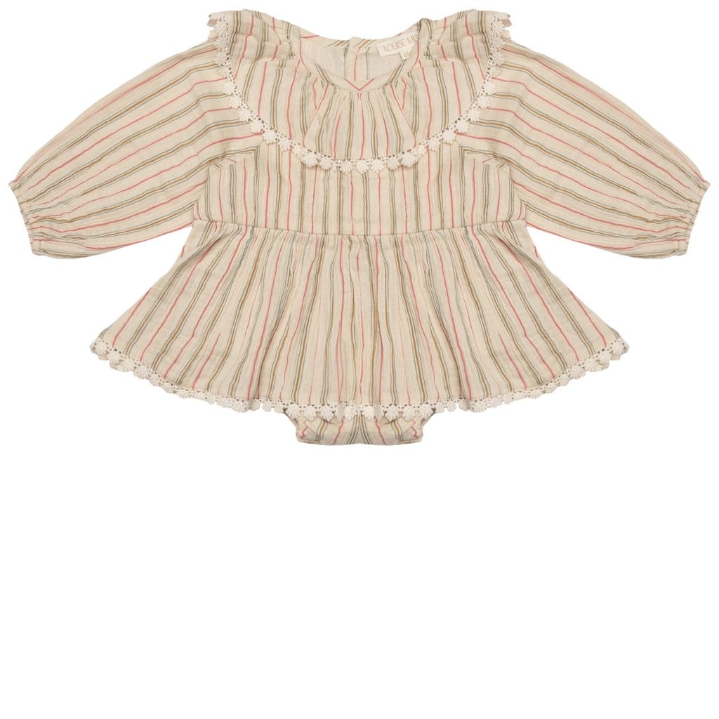 India Striped Baby Body Dress Cream