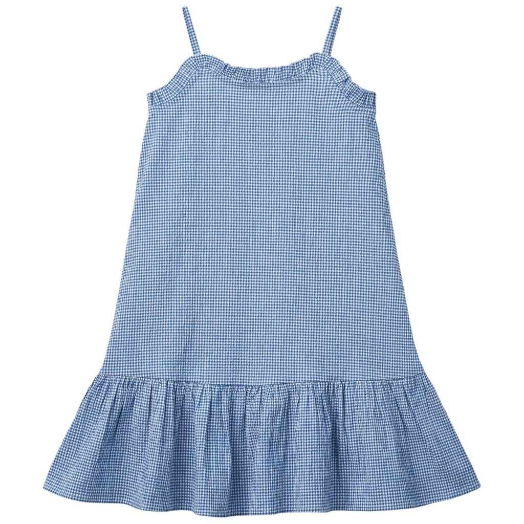 GOTS Sophia Dress Check Riverside Crisp White