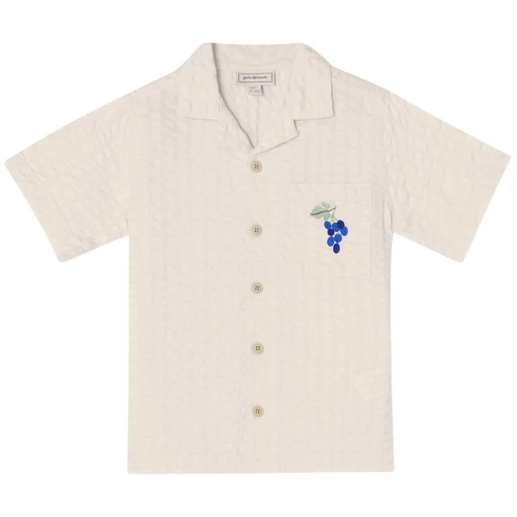 Seersucker Short-Sleeved Shirt Grapes Ecru
