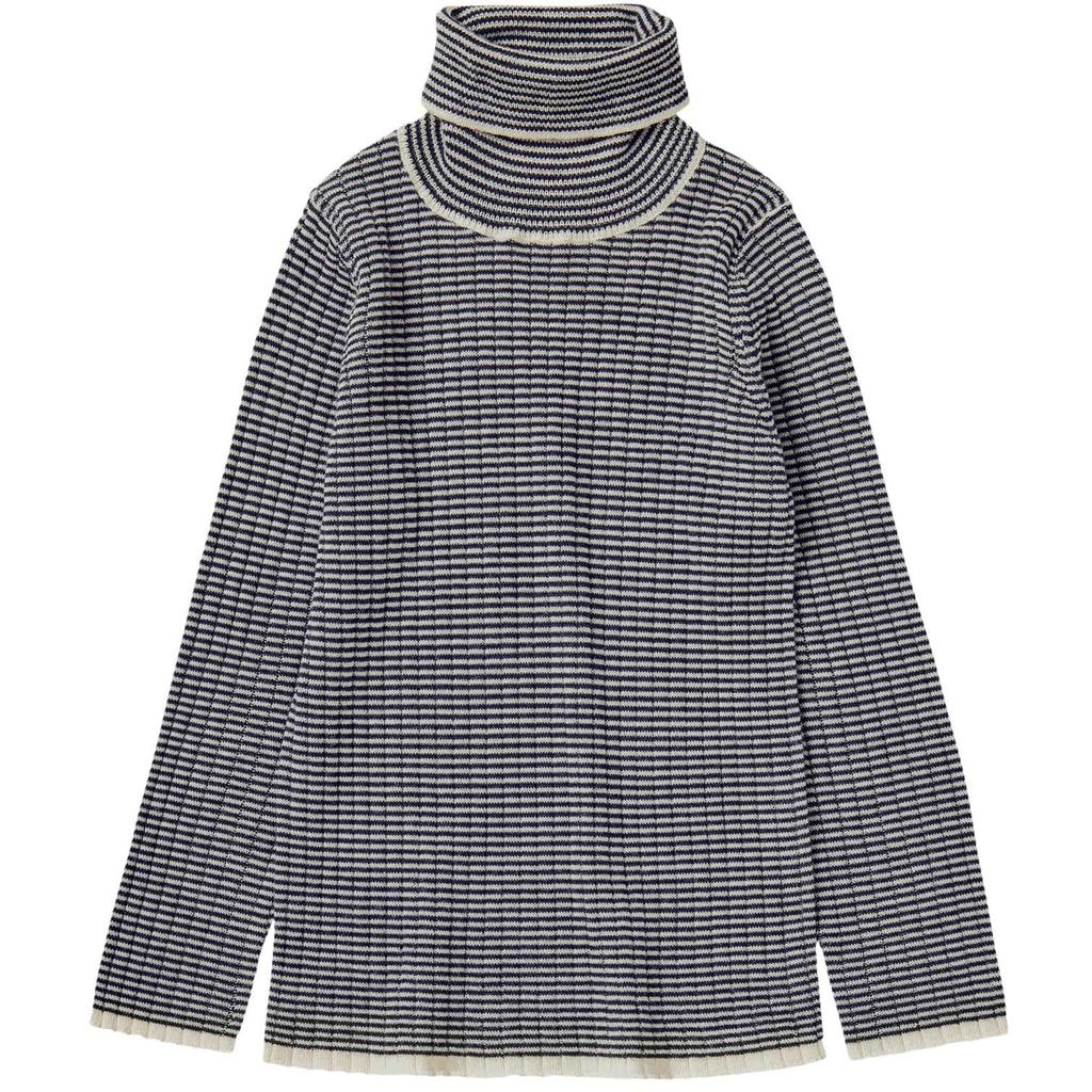 Stribet Rollneck Bluse Ecru/Dark Navy