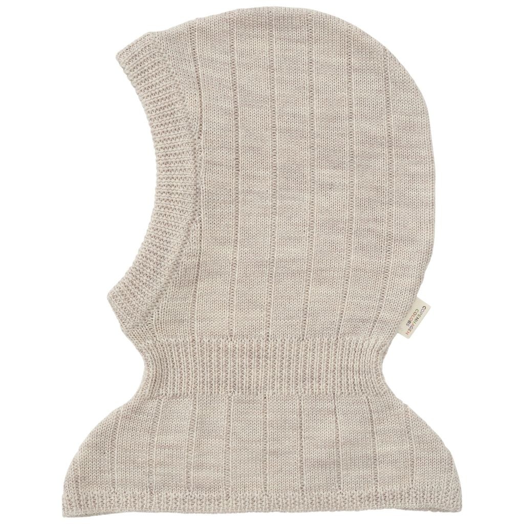 Rib Knitted Balaclava In Merino Wool  Pale Cream Melange