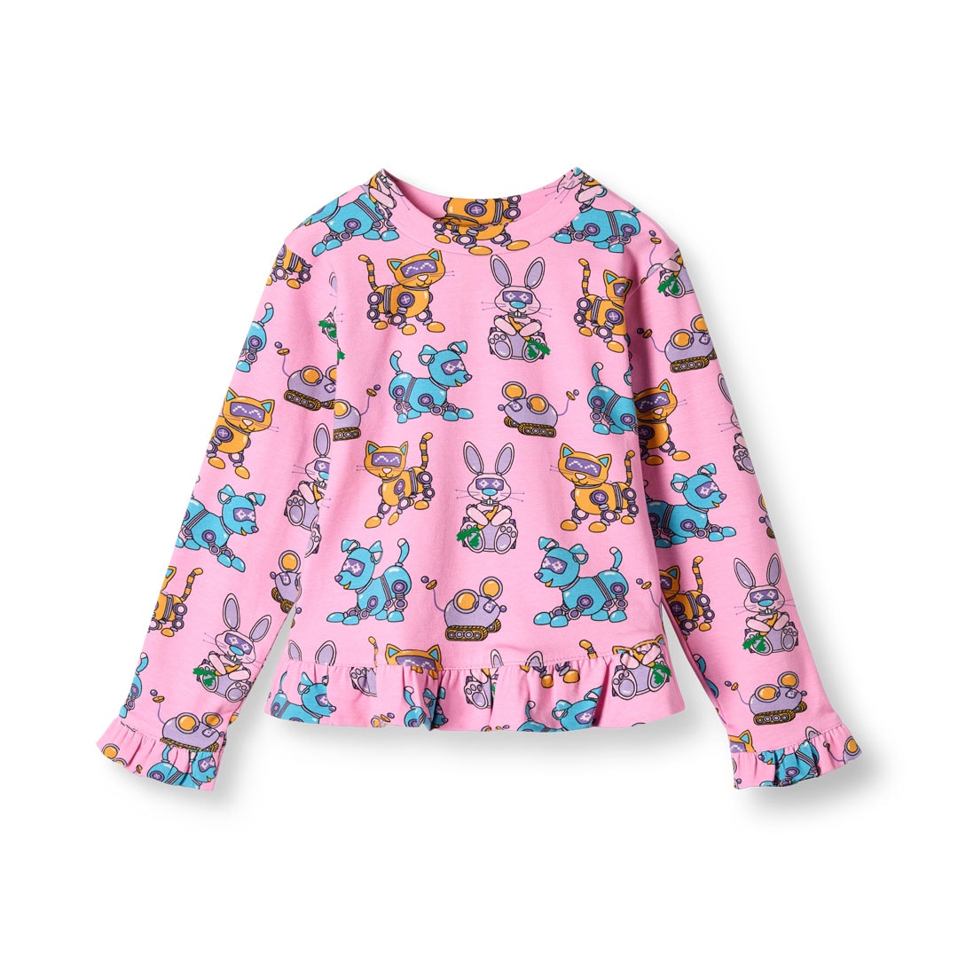 Dabinett Long-Sleeved Top with Robot Pets Pink lilac