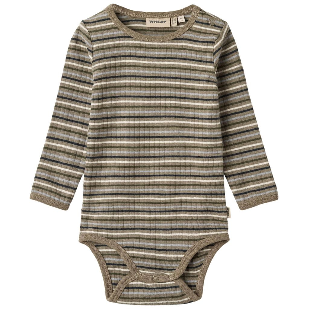 GOTS Berti Raidalliset Vauvan Body Beige