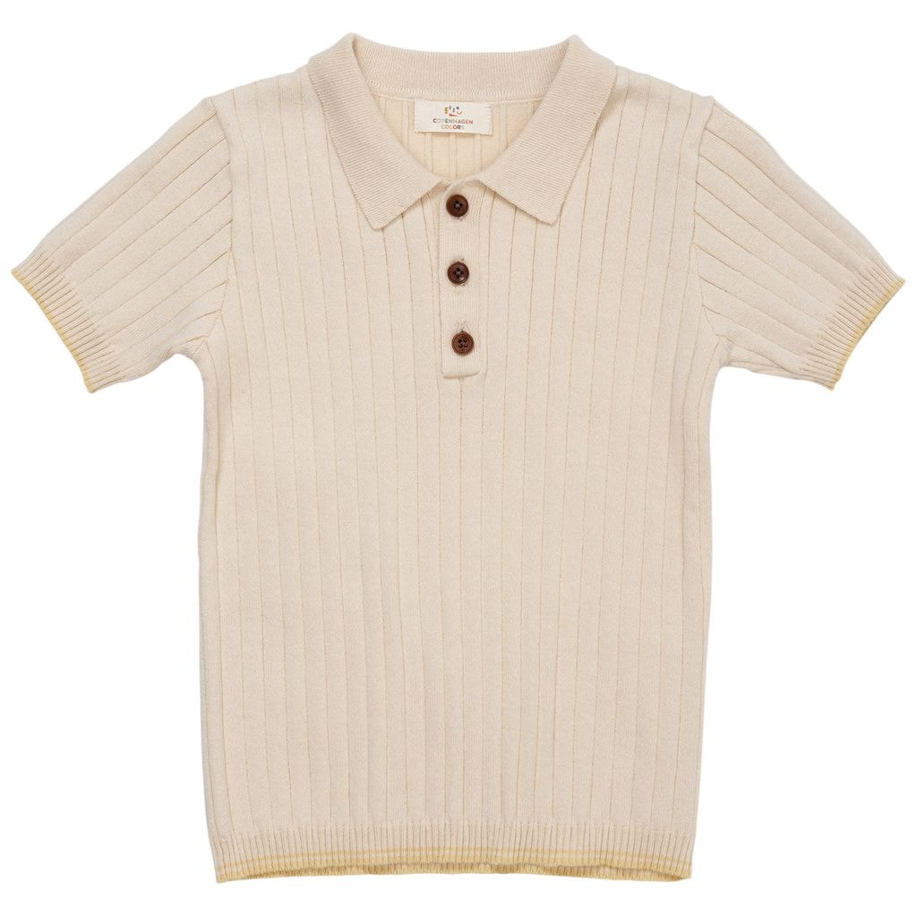 Ribbet Poloshirt Cremefarvet