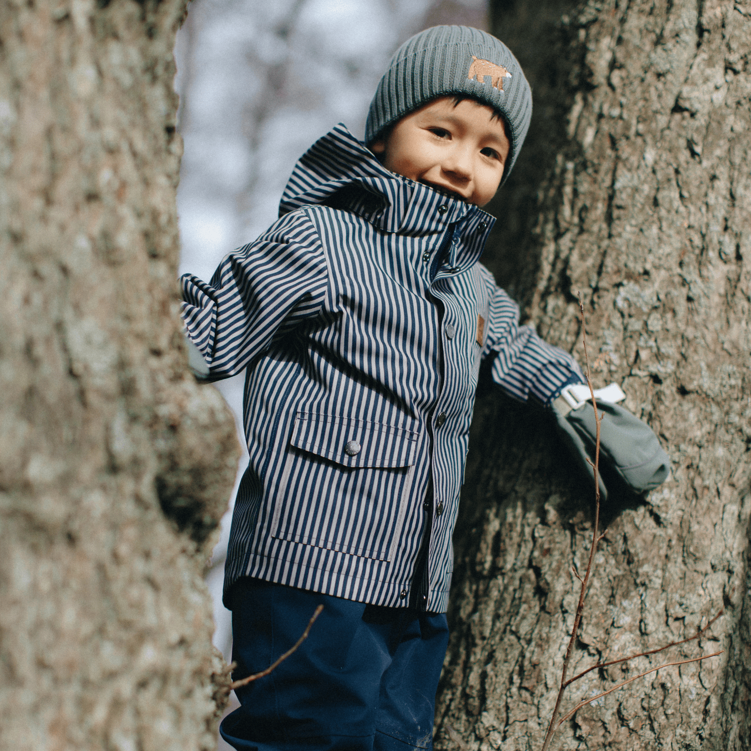 Stockholm Skaljakke Navy Taupe Stripe