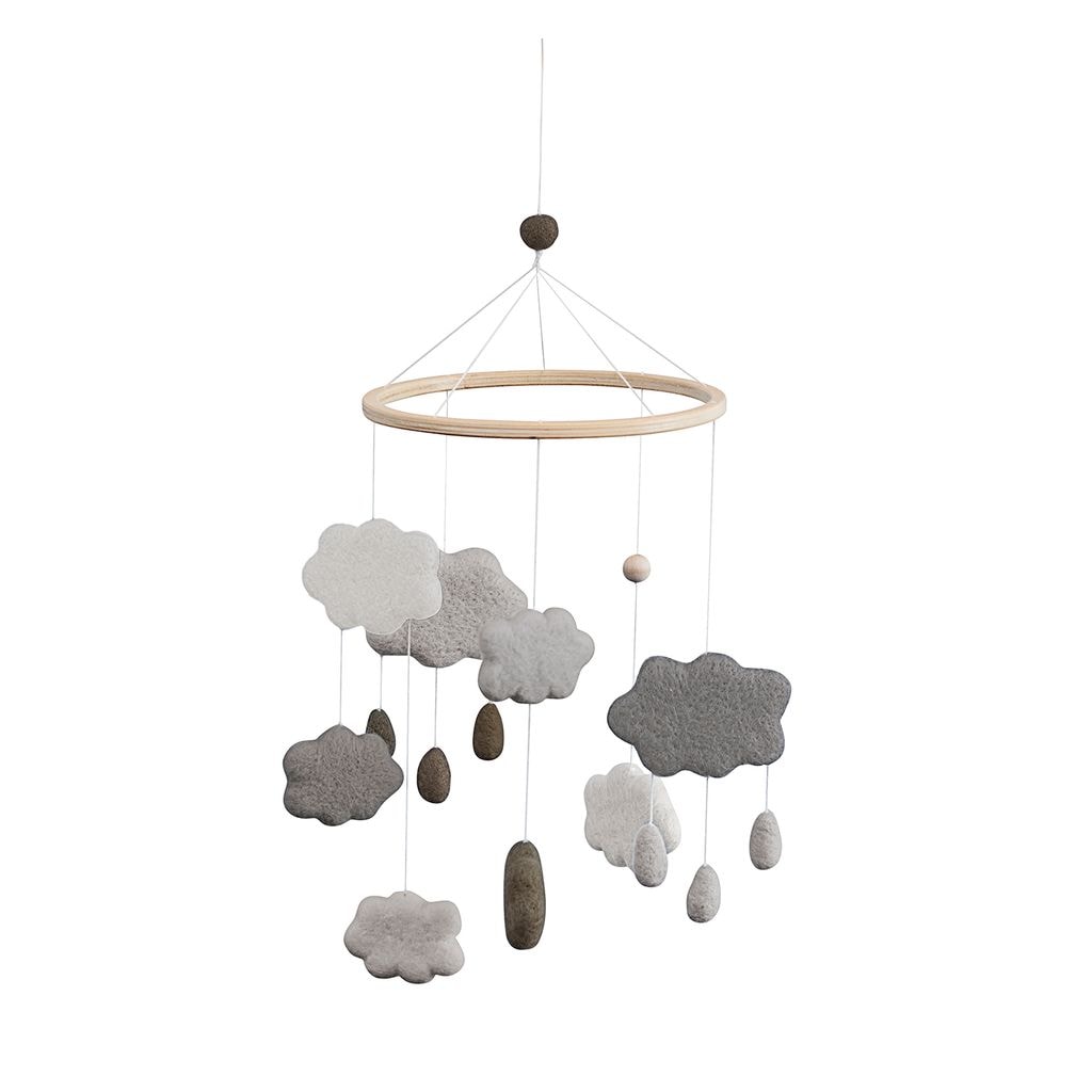 Felted Cloud Baby Mobile Warm Grey