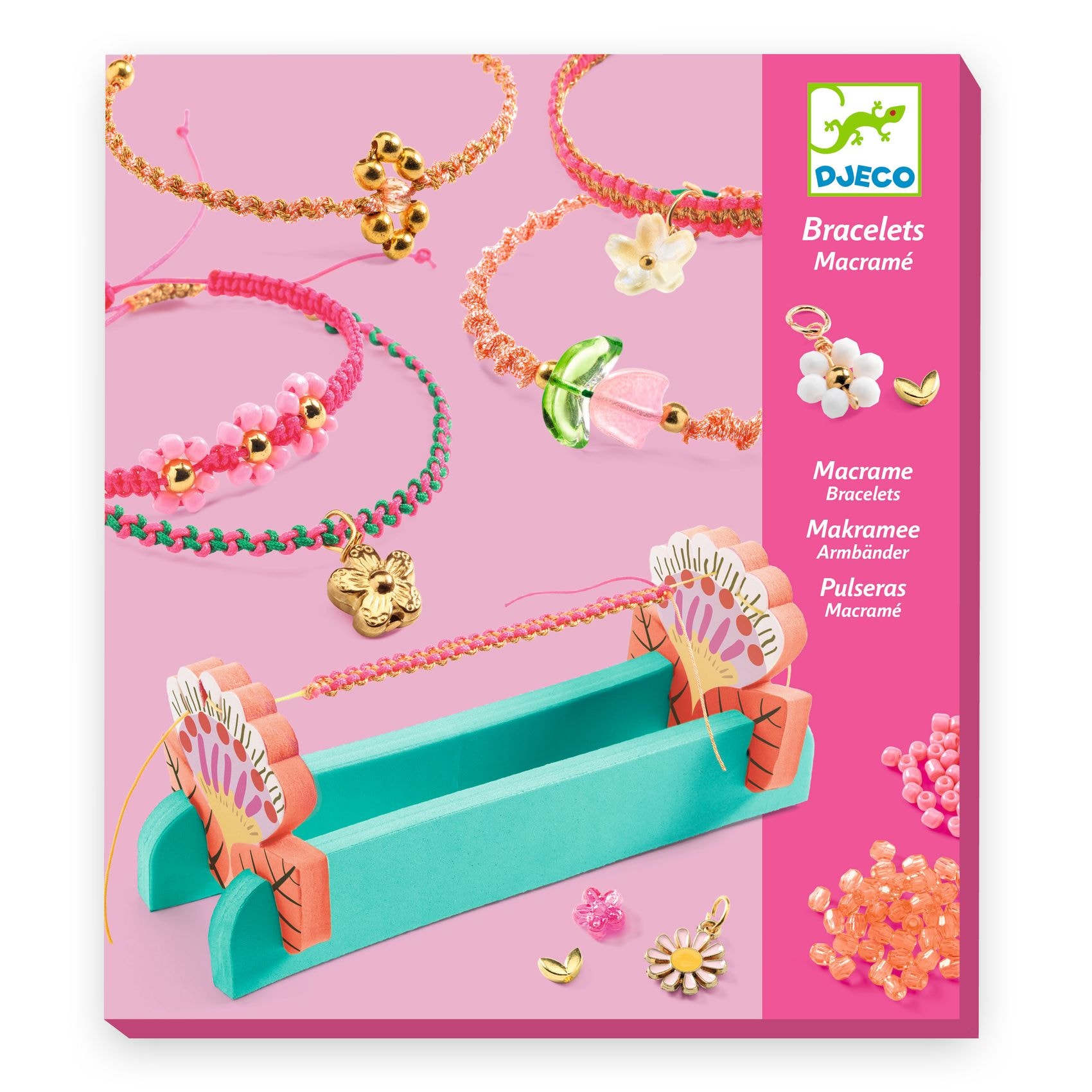 Sett Til Å Lage Makramé-armbånd Med Perler Og Anheng Pink