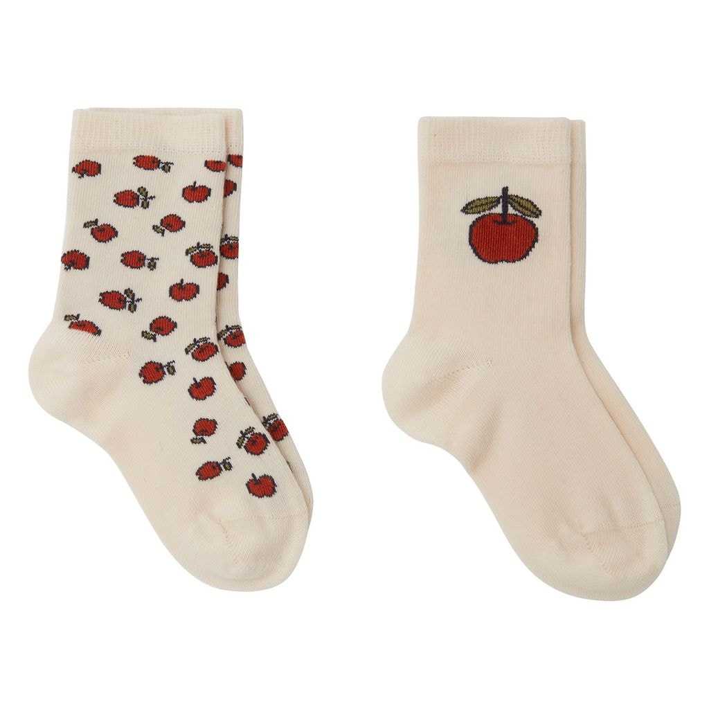 GOTS Albert Mønstrete Strømper Med Æbler Cremefarvet