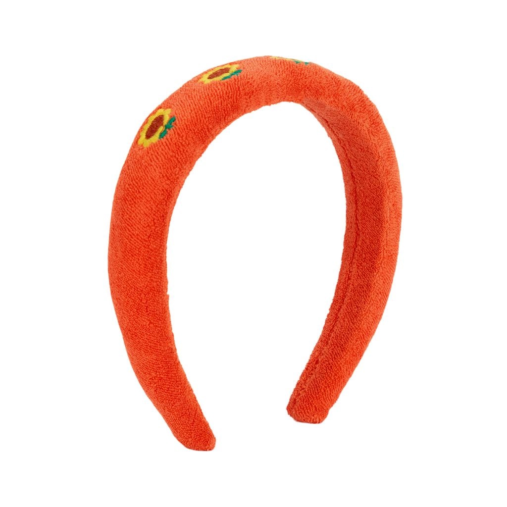 Sunflower Embroidered Terry Cloth Headband Red