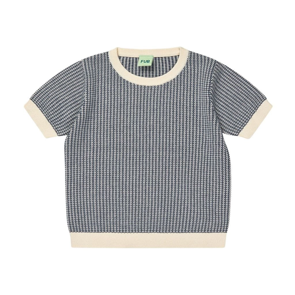 Knitted Short-Sleeved Top Ecru/dark Navy