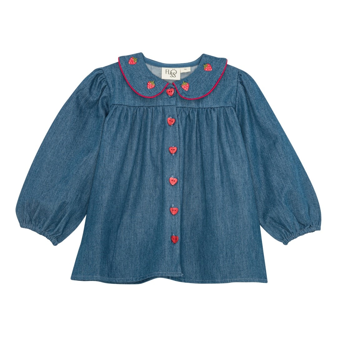 Vilma Blouse Mid Blue Strawberry