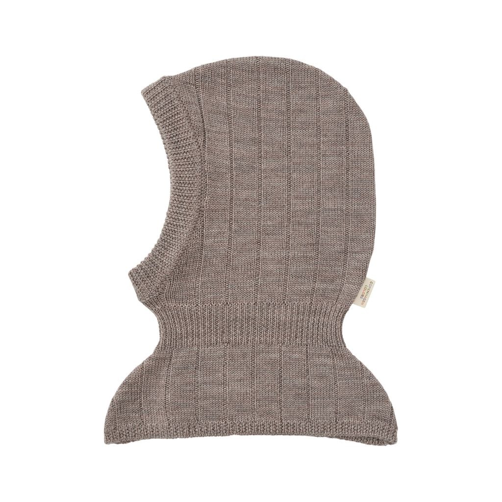 Rib Knitted Balaclava In Merino Wool  Natural Melange