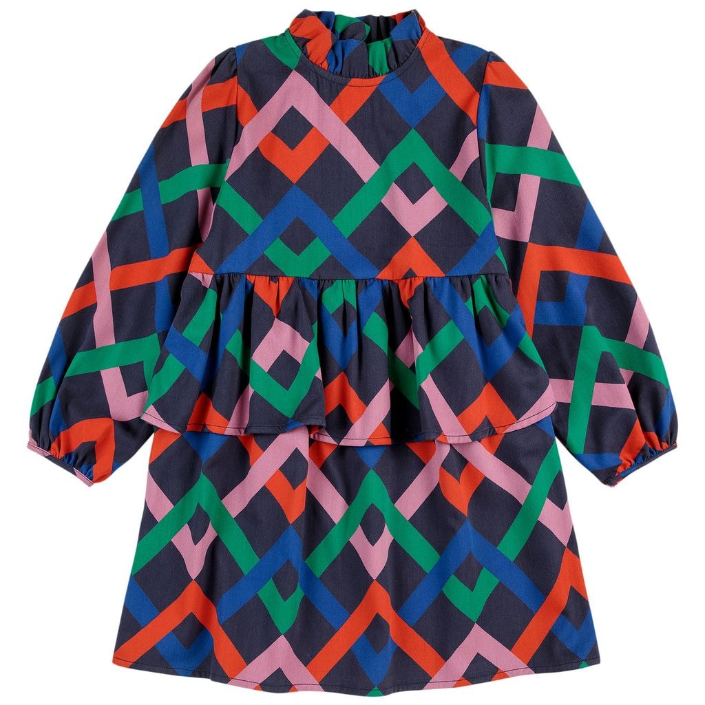 Multicolor Garland Woven Dress Midnight Blue