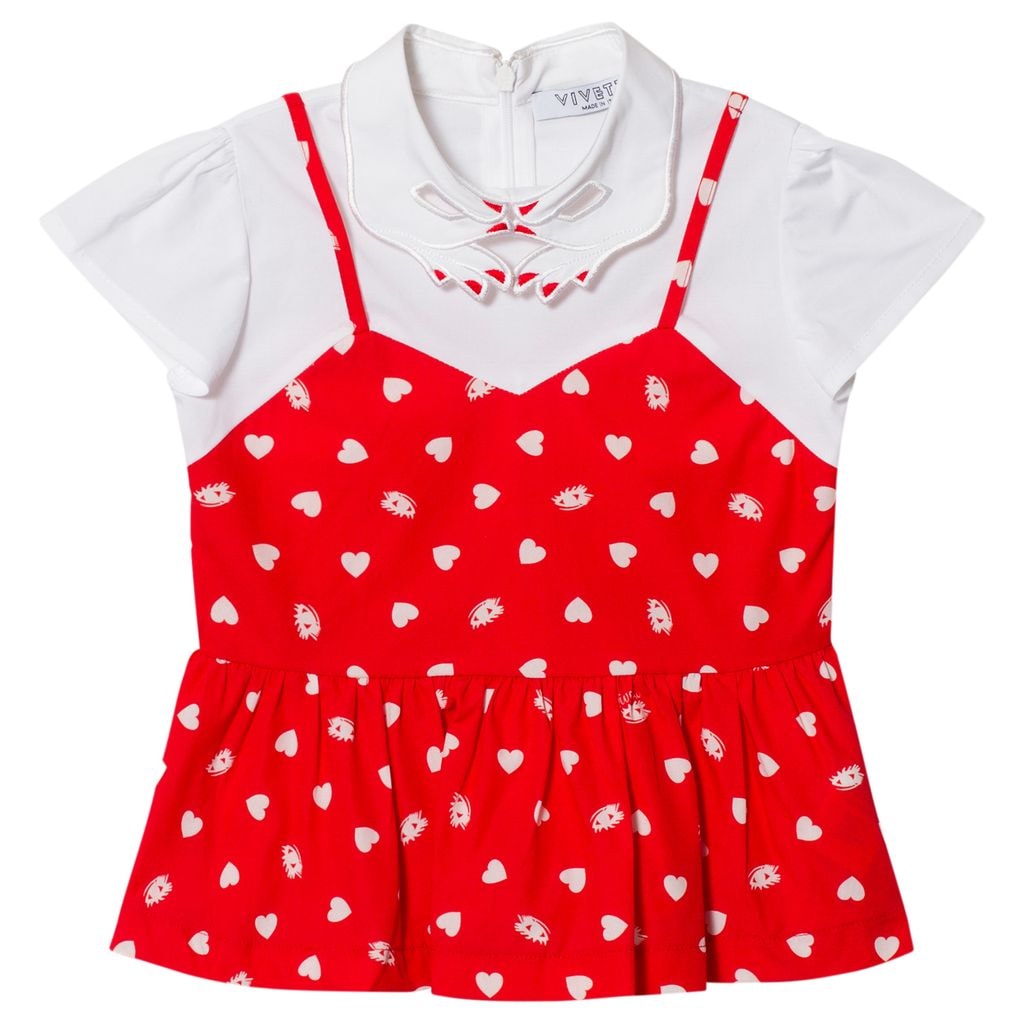 Red Heart Peplum Top with Hand Detail Collar