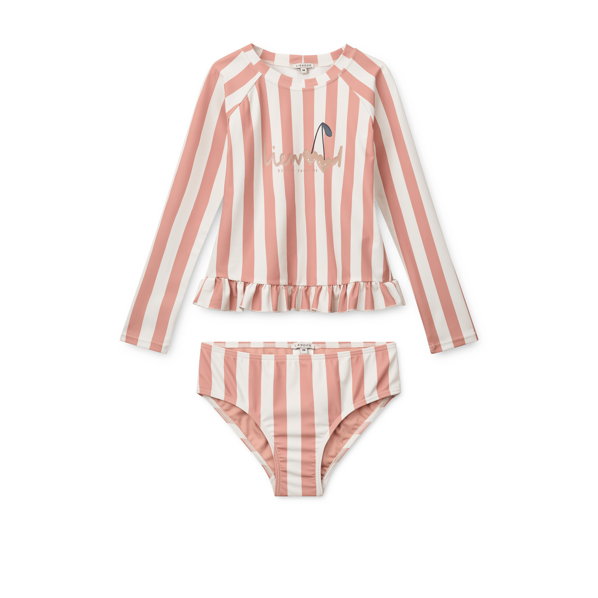 Dagny Randigt Badställ Coral Blush / Creme De La Creme Stripe 