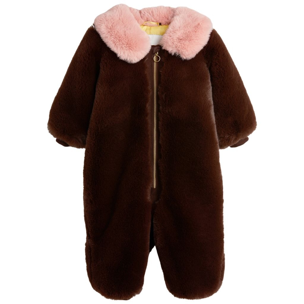 Fluffy Faux Fur Baby Overall Brown