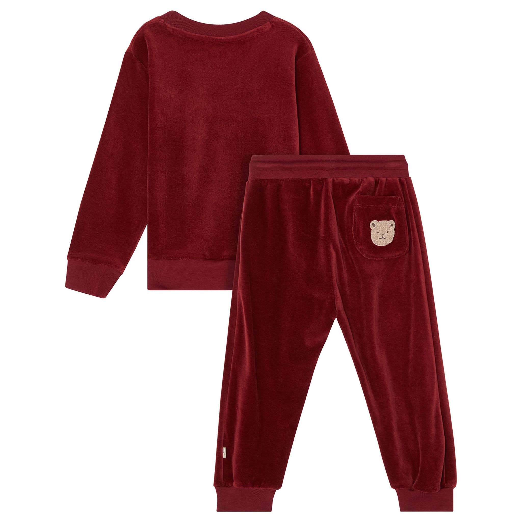 Robin Velour Set med Bear Patch i Merry Red