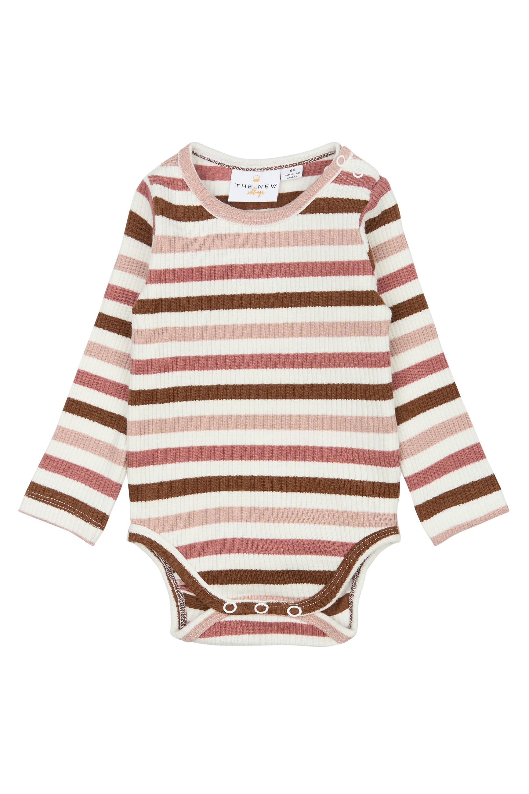 GOTS Pama Long Sleeves Rib Body Withered Rose Striped