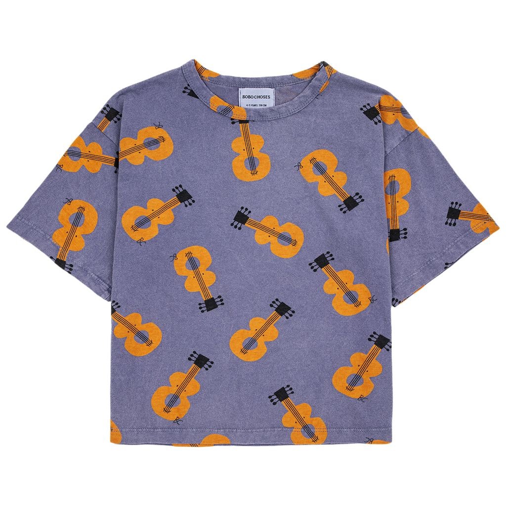 Acoustic Guitar Printed T-Shirt Blue