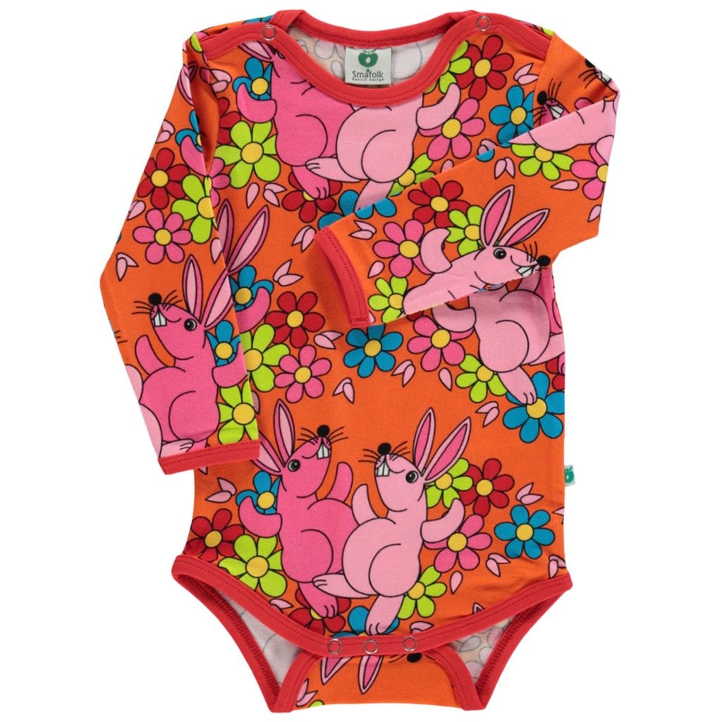 Painettu Vauvan Body Kukilla Ja Kaneilla Oranssi