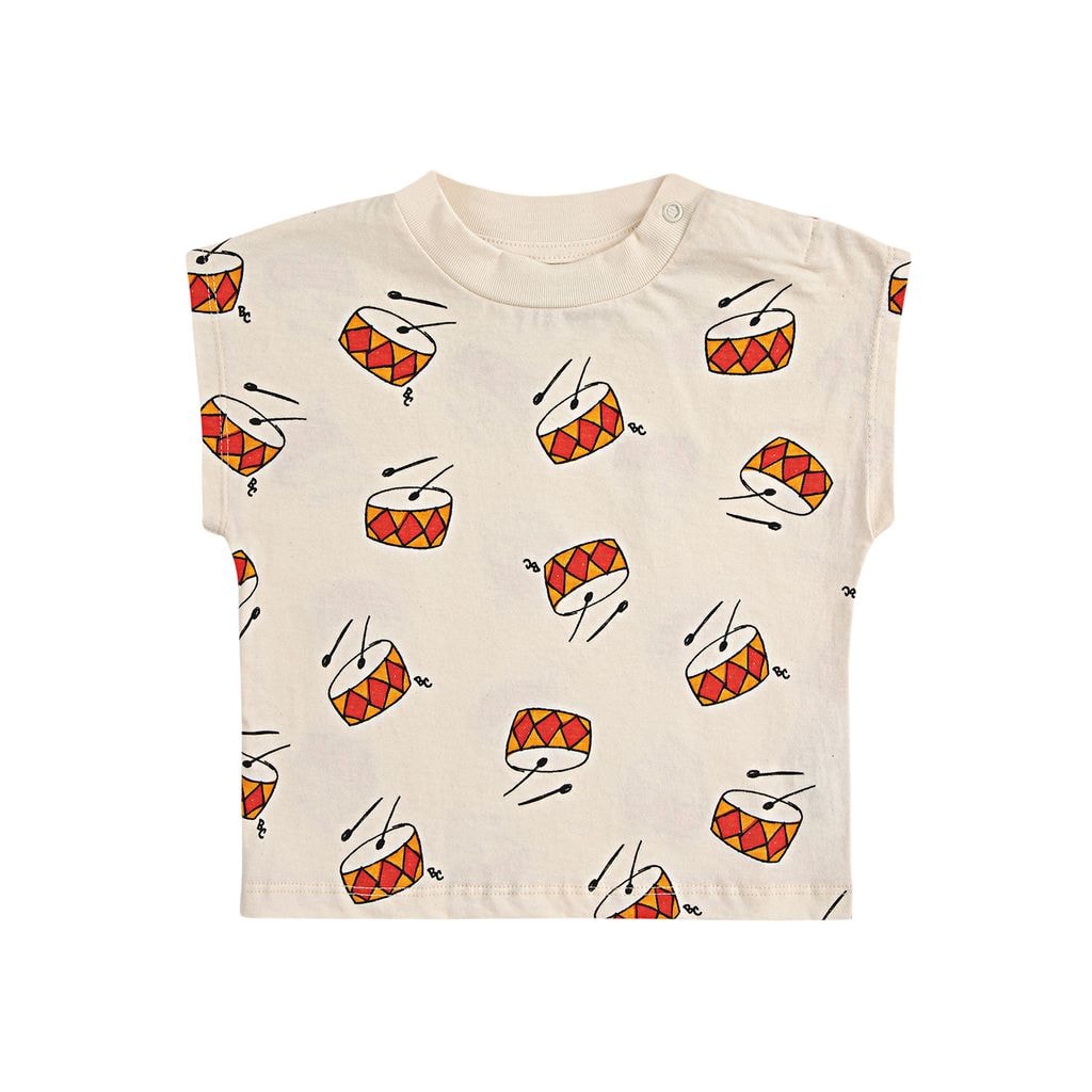 Play The Drum Printed Baby T-Shirt Off-white