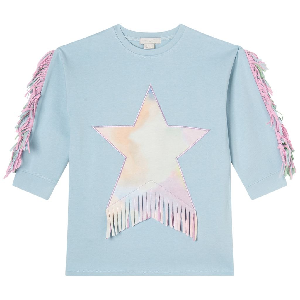 Sweat Dress With Fringes Pale Blue