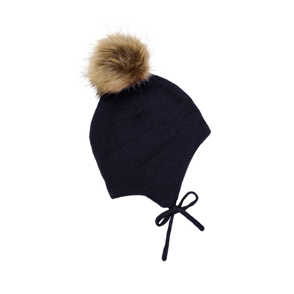 Beanie i Parisian Night med avtakbar falsk pels og knytesnor