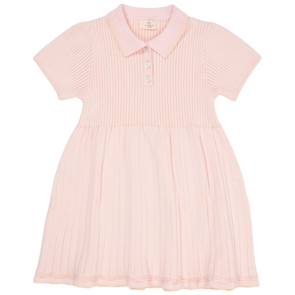 GOTS Rib Polo Stickad Klänning Ballerina Cream
