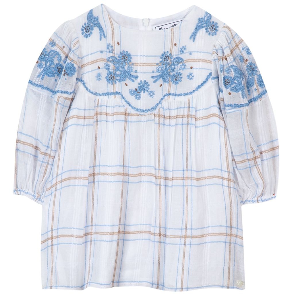 Embroidered Checked Blouse White