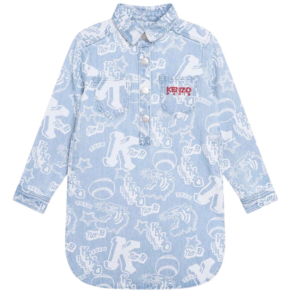 Printed Denim Dress Blue
