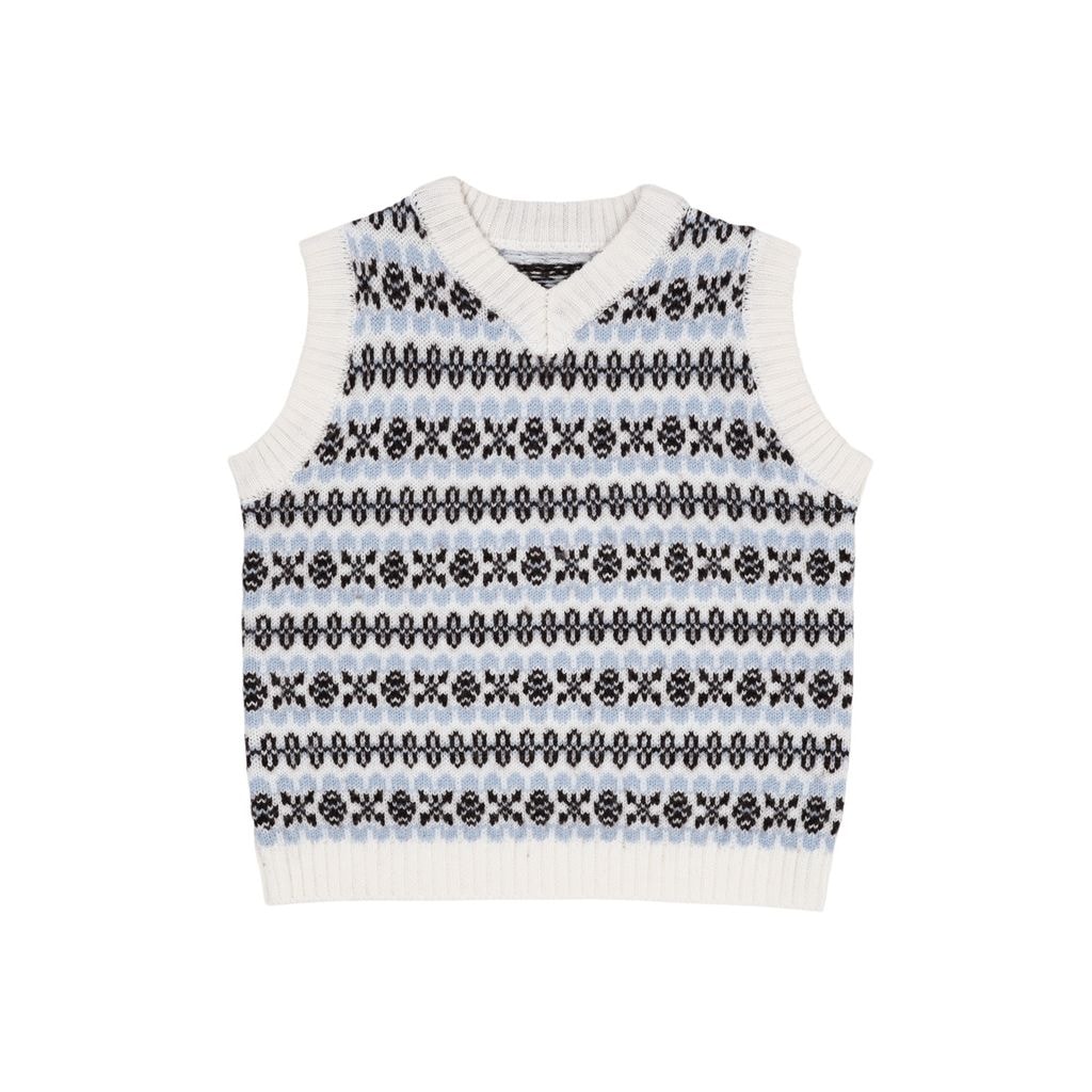 Merino Wool Pattern Vest Dusty Blue Combi