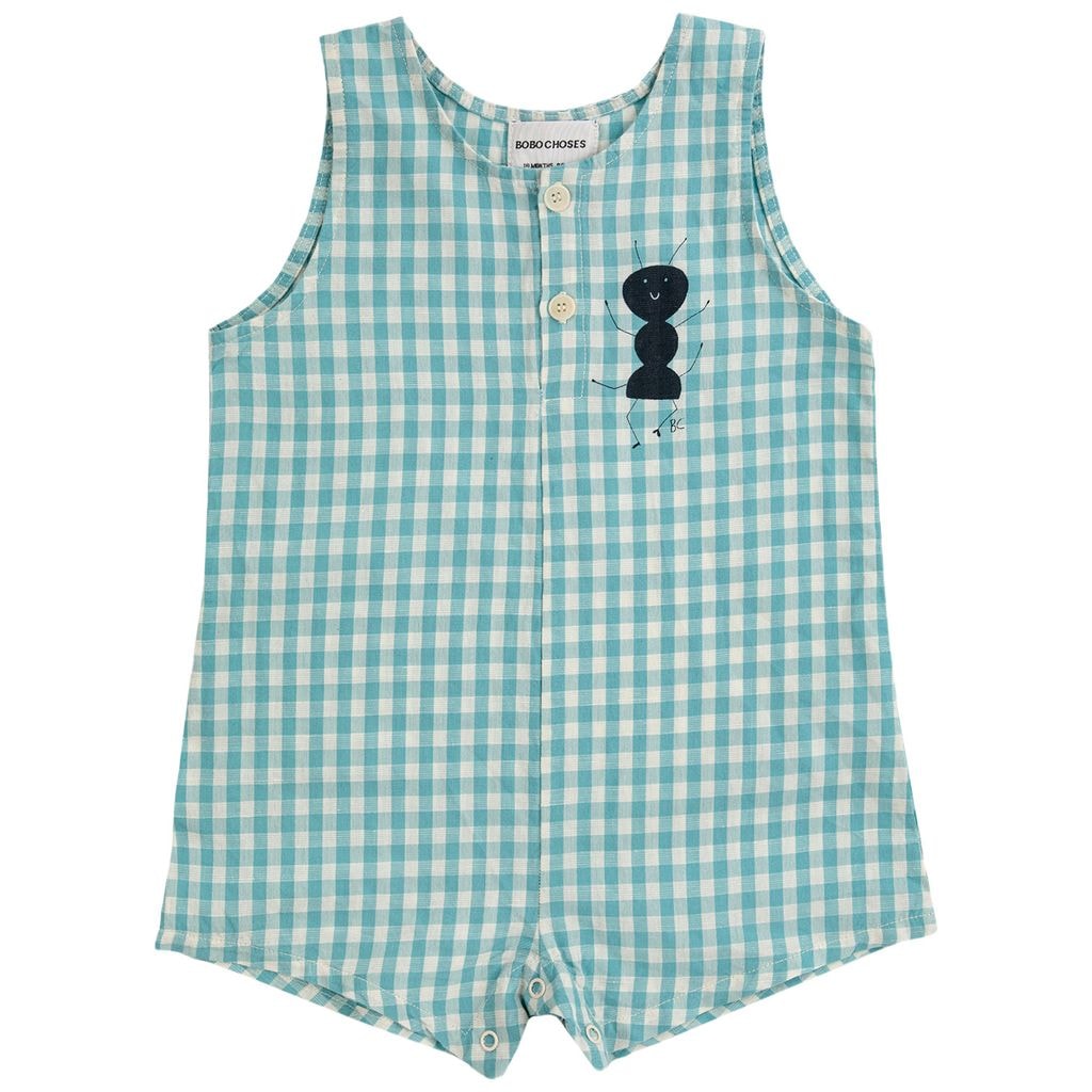 Ant Gingham Romper Turquoise