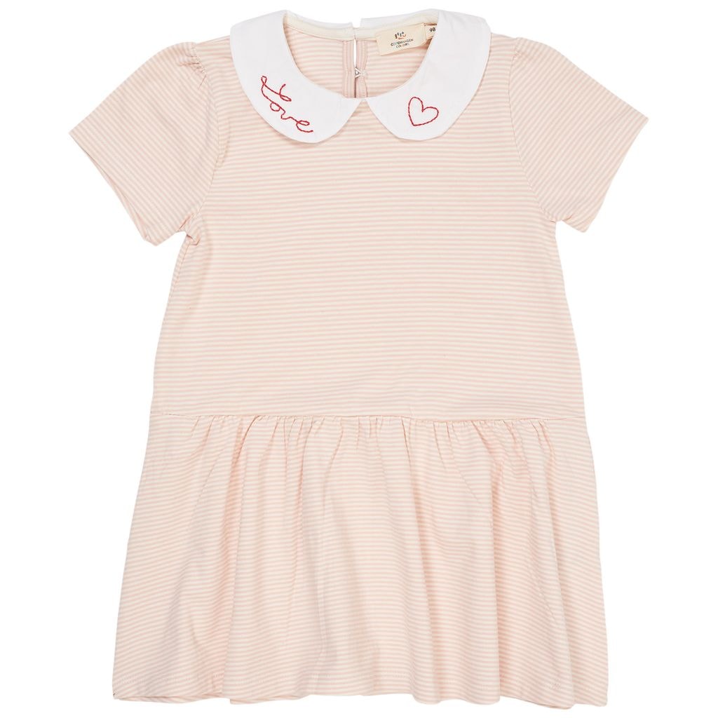 Striped Poplin Dress With Collar Dusty Rose Cream Stripe