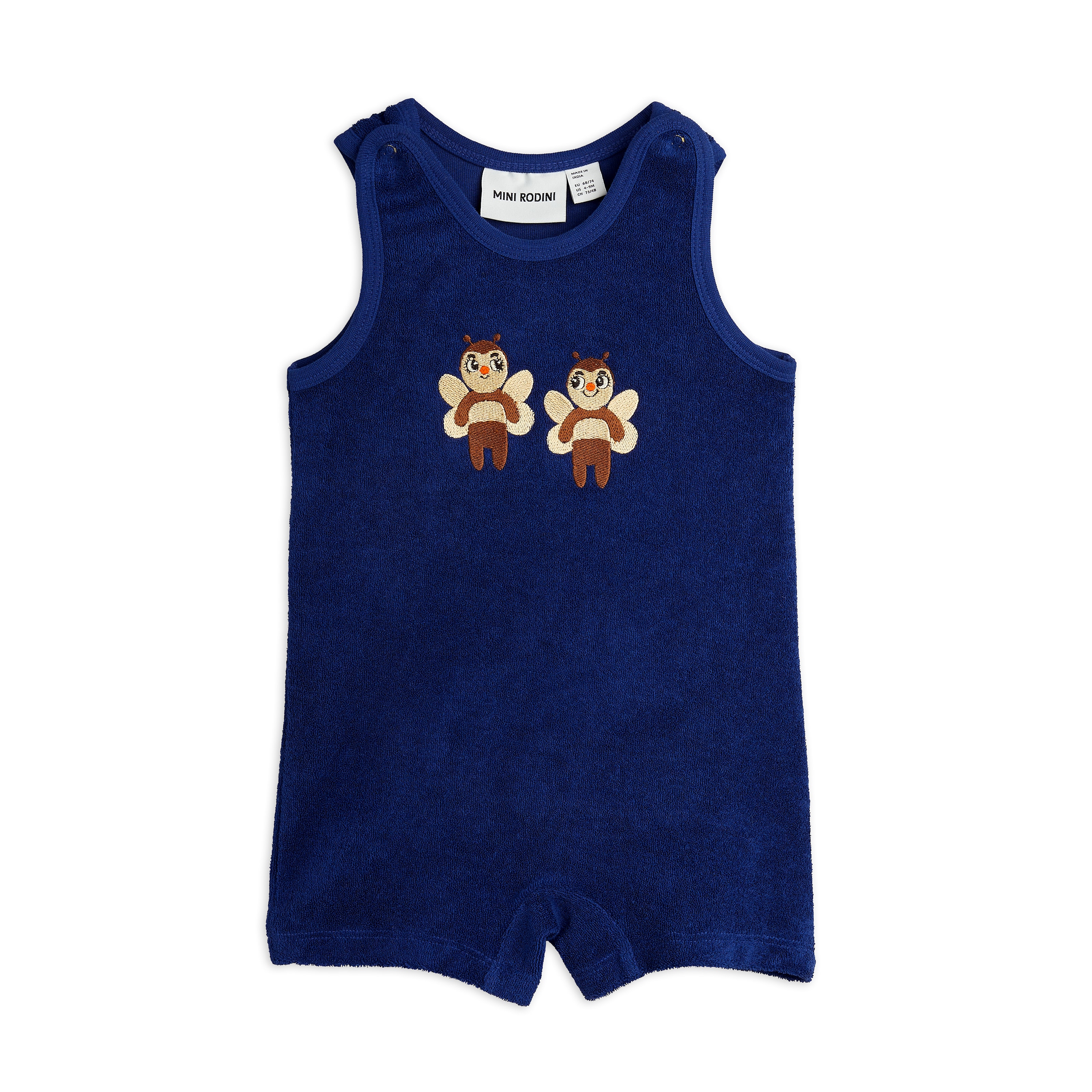 GOTS Bees Emb Terry Sommardräkt Baby Blue