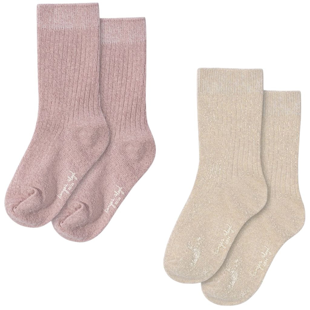 2 Pack Rib Glitter Socks Rose/Off White