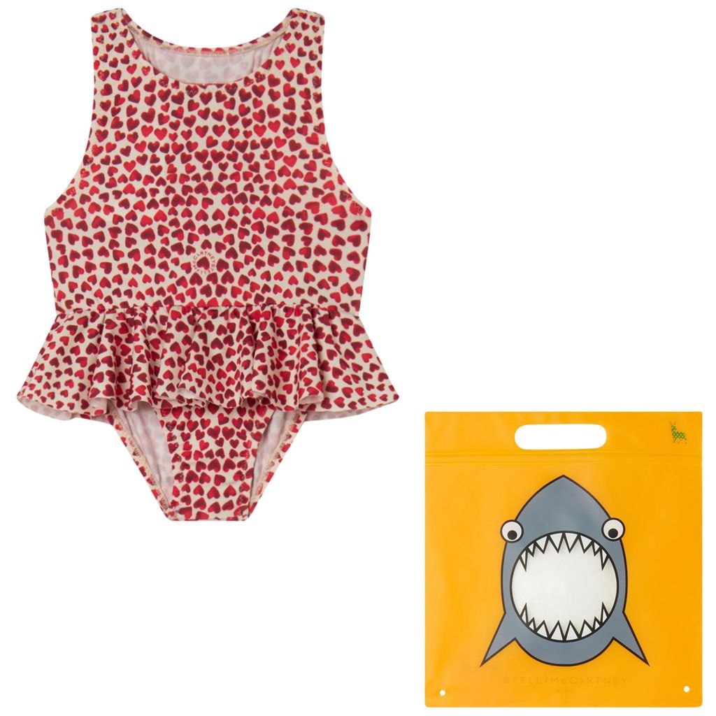 Heart Printed Swimsuit Red