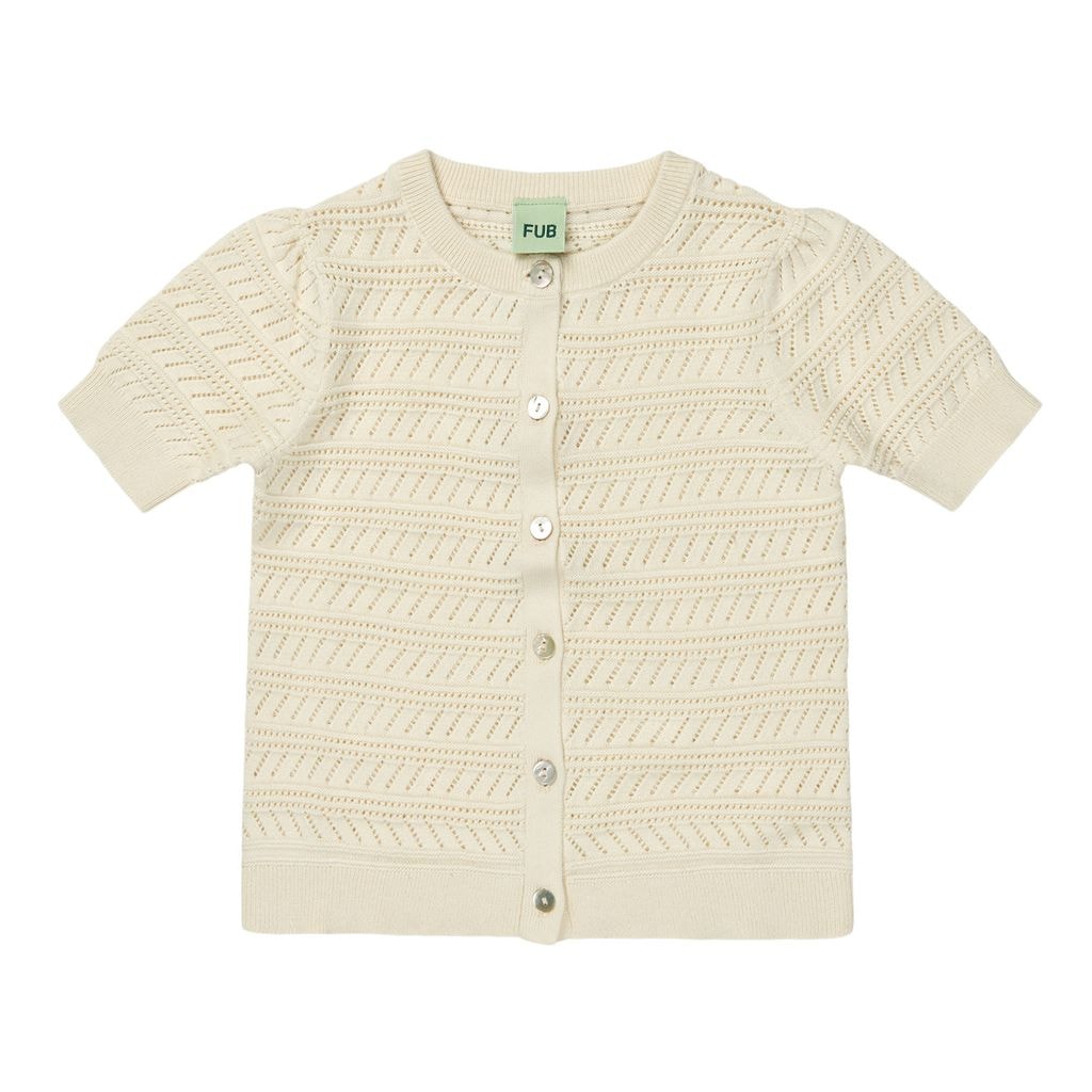 Stickad Kortärmad Cardigan Ecru