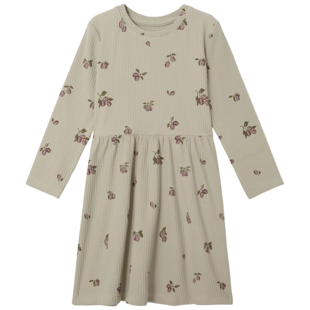 Printed Ribbed Dress Prune Green