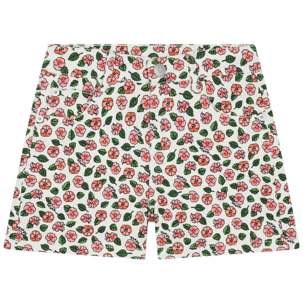 Floral Denim Shorts Ivory