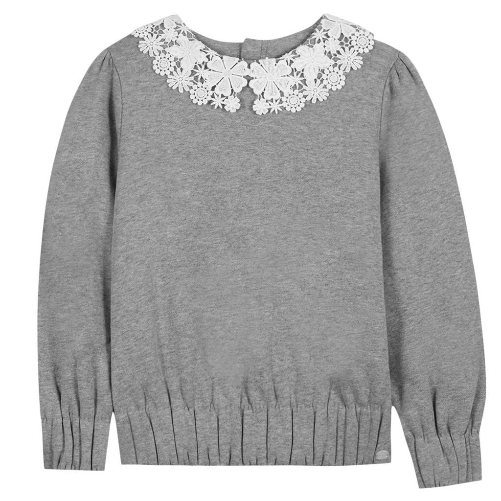 Sweatshirt with Flower Collar Heather Gray