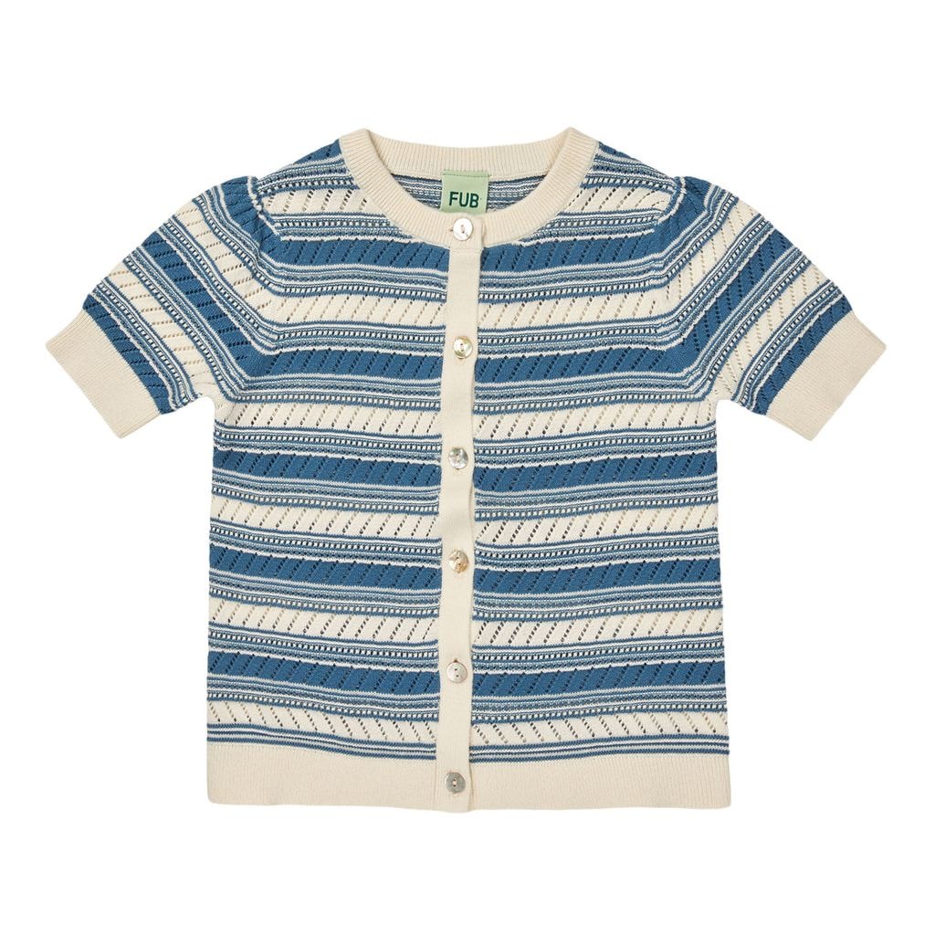 Knitted Short-Sleeved Cardigan Ecru Washed Indigo