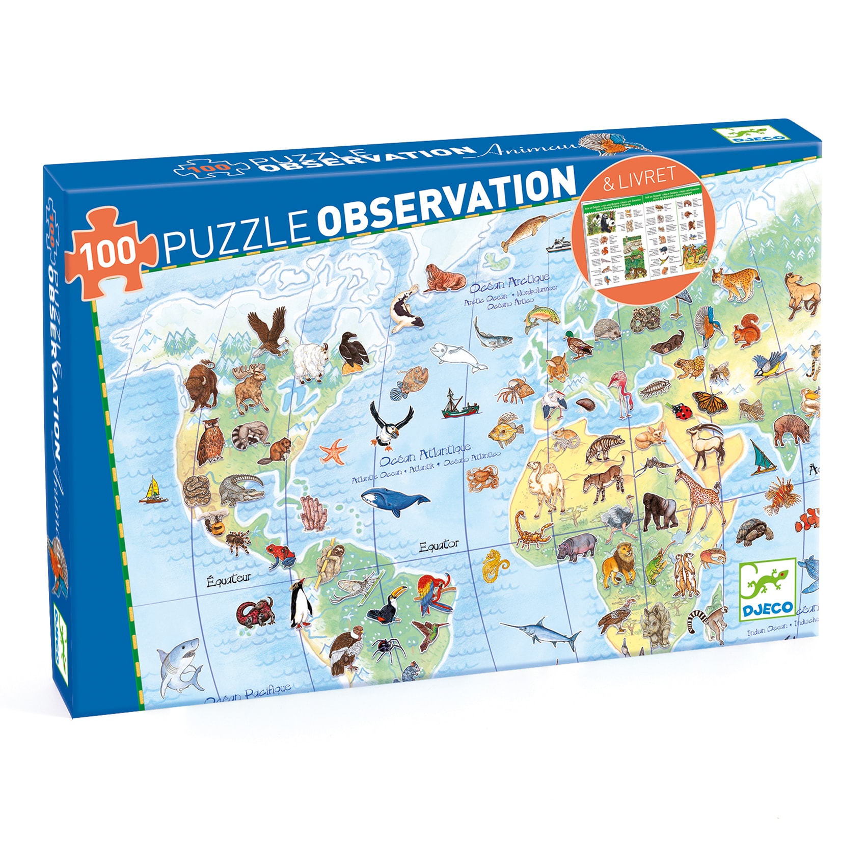 100 Stk. Observasjonspuslespill + Hefte World´s Animals
