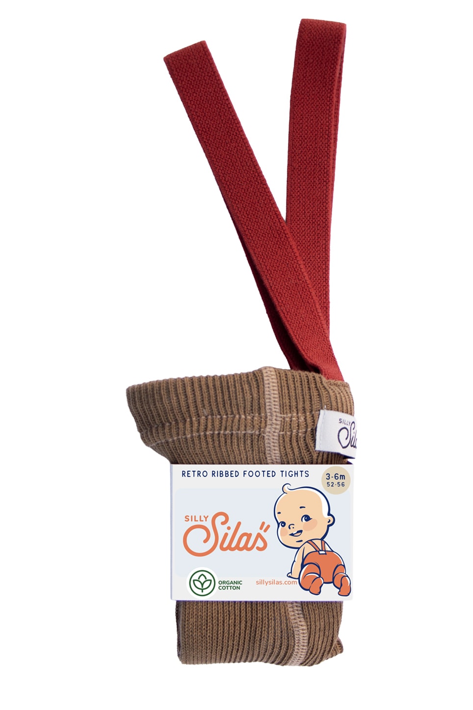 GOTS Cotton Tights With Braces Acorn Brown With Maple Leaf 