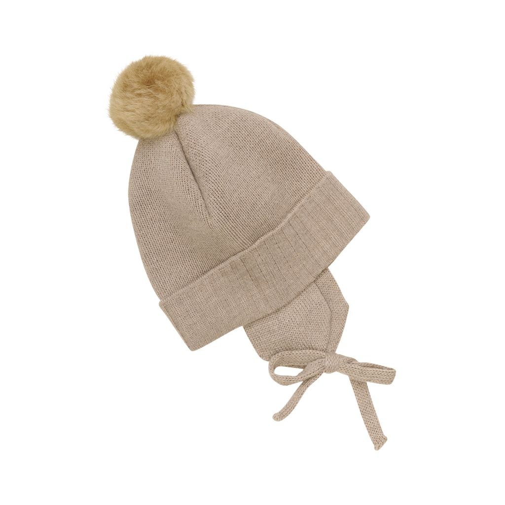 Baby Bonnet Wool Knit Alpaca Pompon Cobblestone